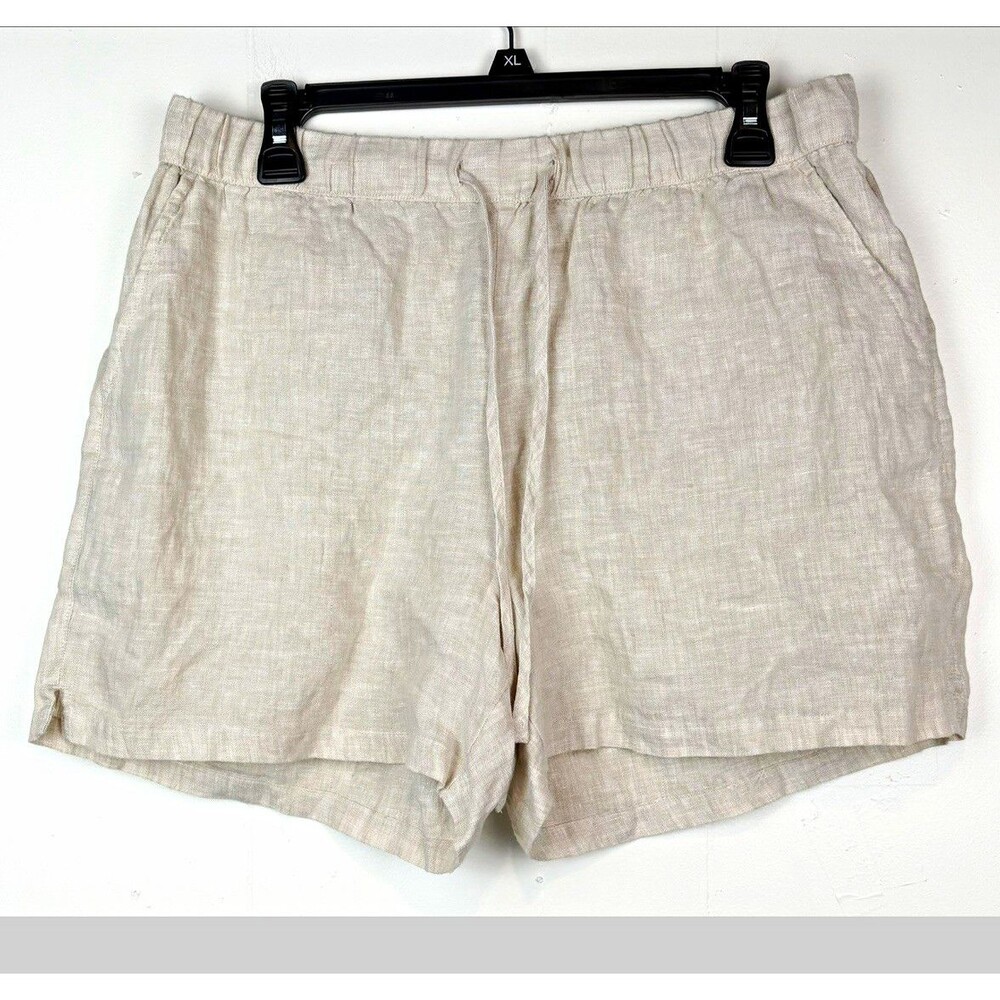 Caslon Women's 100% Linen Pull-On Shorts Beige Sz M Relaxed Nautral Pockets